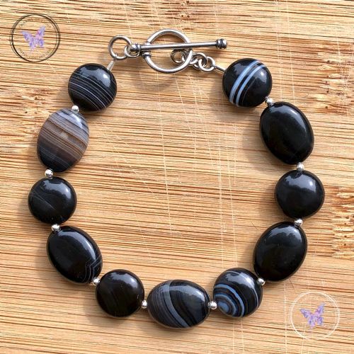 Black Sardonyx Oval & Coin Bracelet